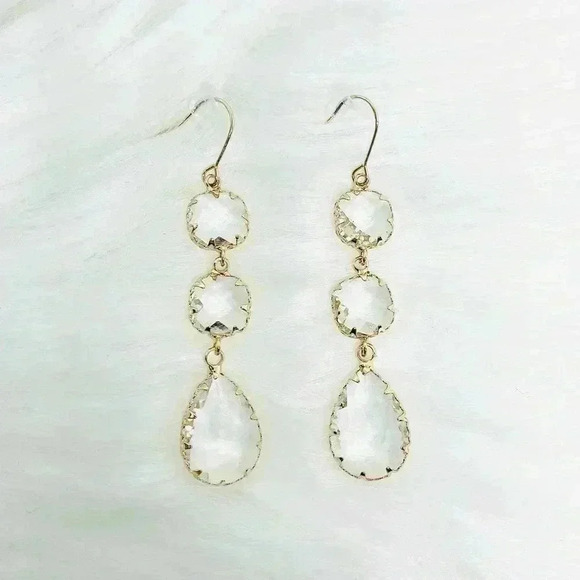 Crystal Clear Dangling Bezel Earrings - Picture 1 of 5
